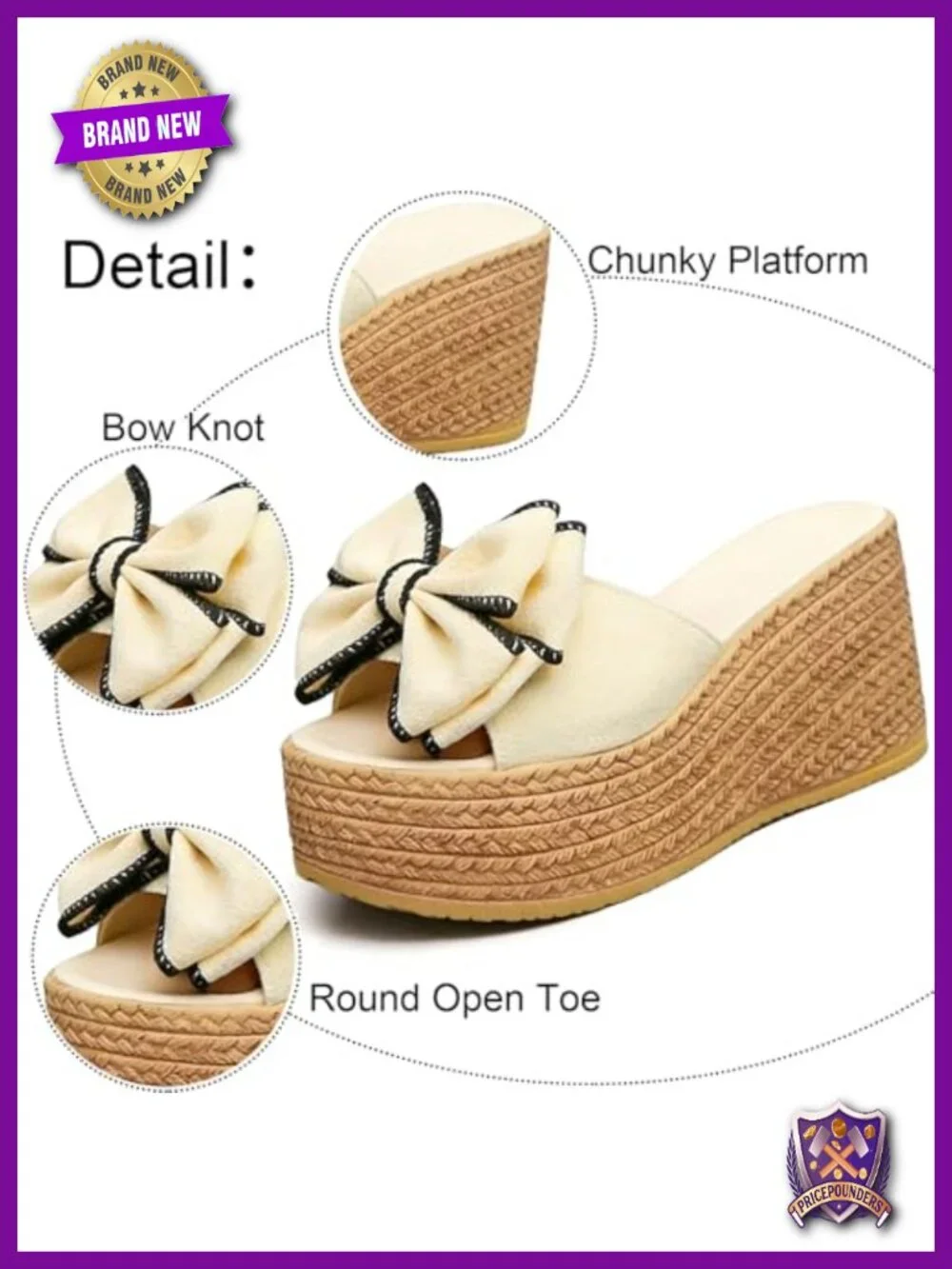 Platform Wedge Sandals Bow-Knot Slip-On PU Non-Slip Summer